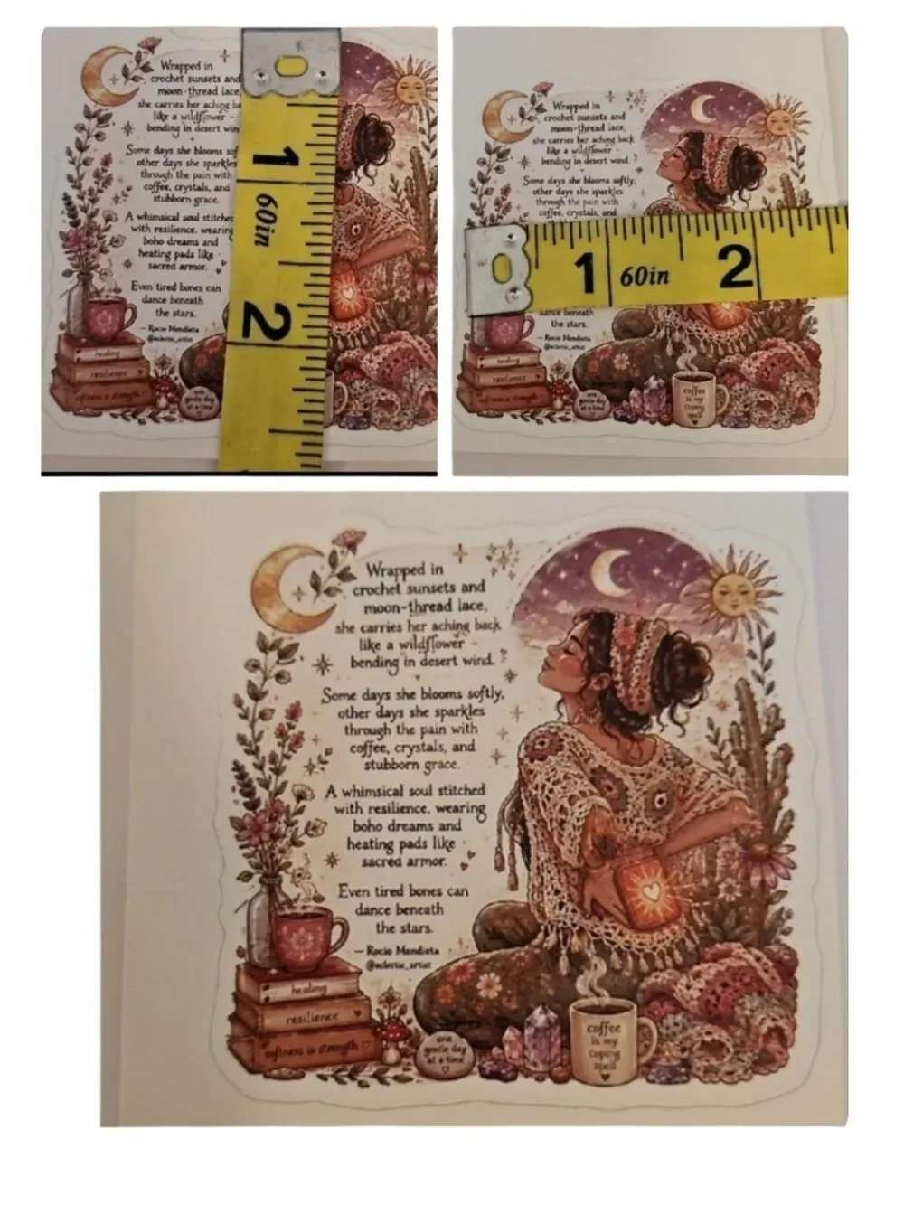 Hand Crafted Boho Poetry Tote Bag Floral Sticker Set Spoonie Gift Artist QR NWT
